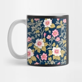 Primroses on navy blue inspired by William Morris Mug